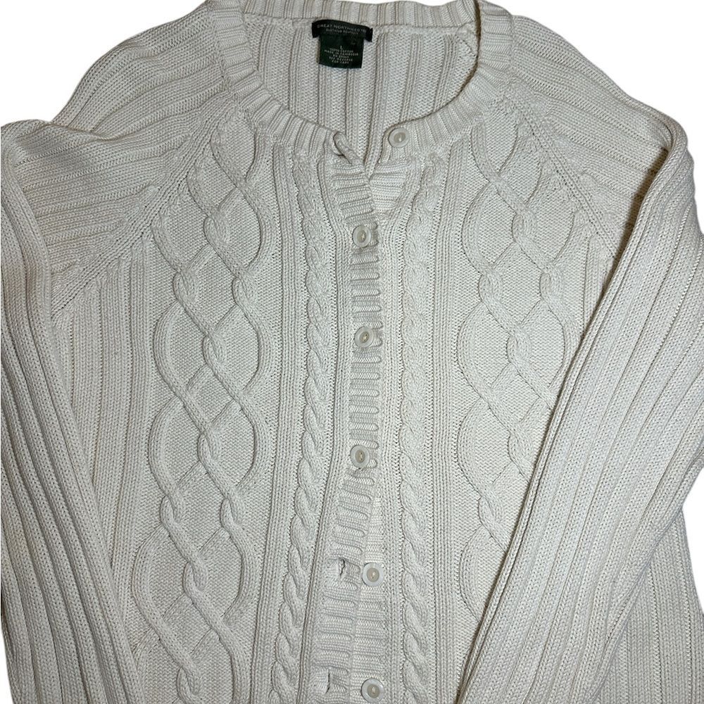 Womens Vintage Great Northwest Button Up Cable Knit Sweater 100% Cottton Size L - Picture 2 of 6